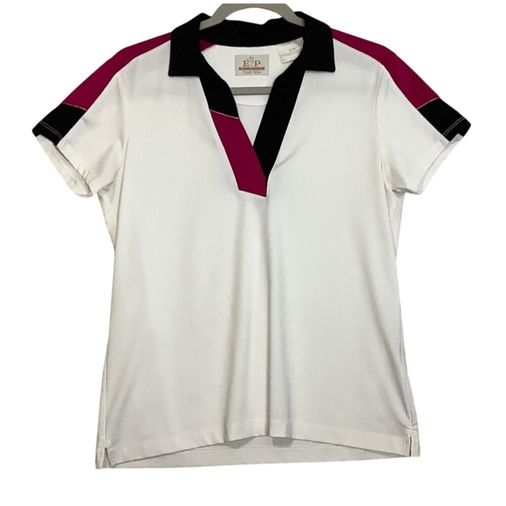 EP Pro Tour Tech Golf‎ Polo Shirt Women Sz M White/Black/Fuchsia StretchTop